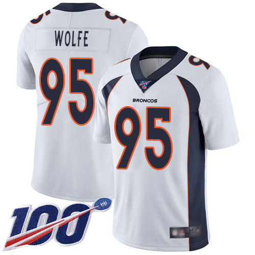 Men Denver Broncos 95 Derek Wolfe White Vapor Untouchable Limited Player 100th Season Football NFL Jersey